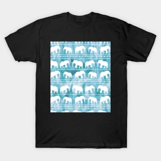 Elephant Tribal Watercolor Pattern Blue T-Shirt